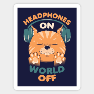 Music Cat Headphones On World Off by Tobe Fonseca Sticker